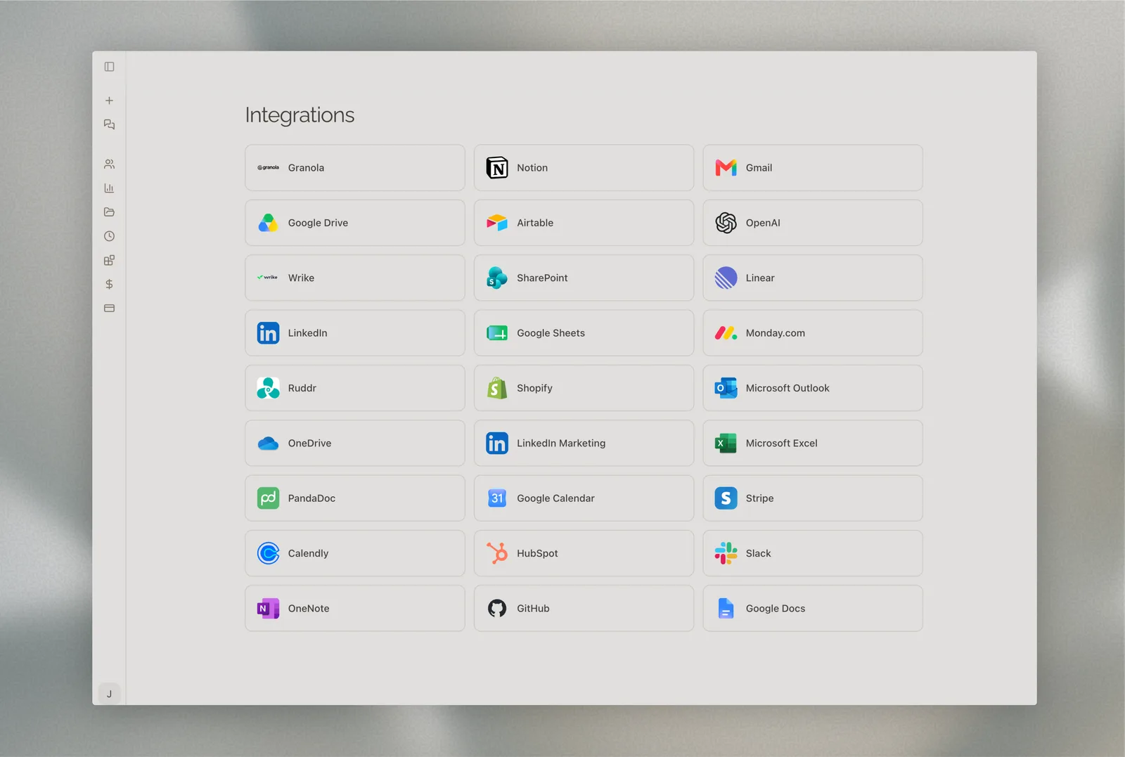 Shadow's integrations surface, connecting into the tools the team already runs on.